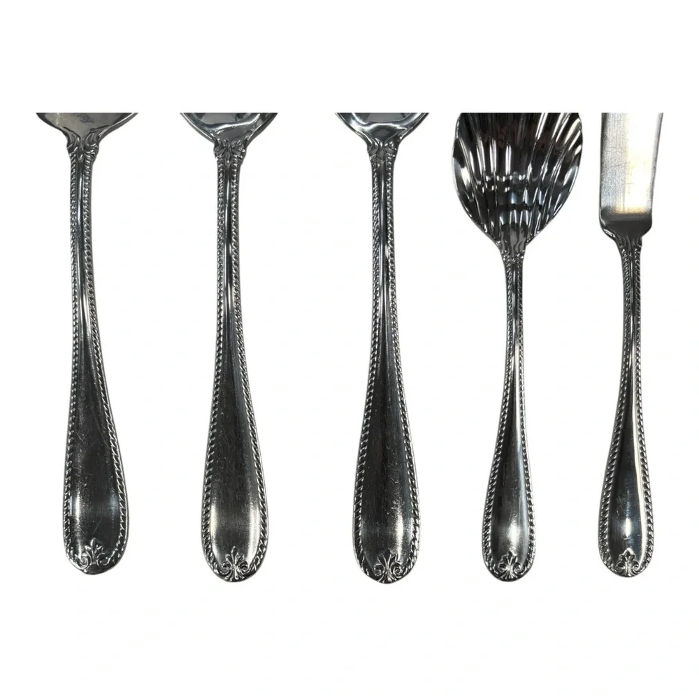 5 Pc Lenox Tudor Bead Augusta Serving Hostess Set 18/10 Stainless Steel Flatware